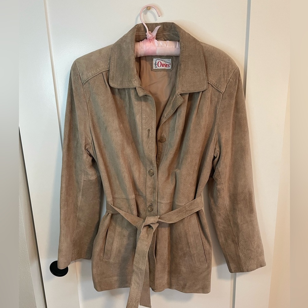 vintage suede orvis button up long line jacket